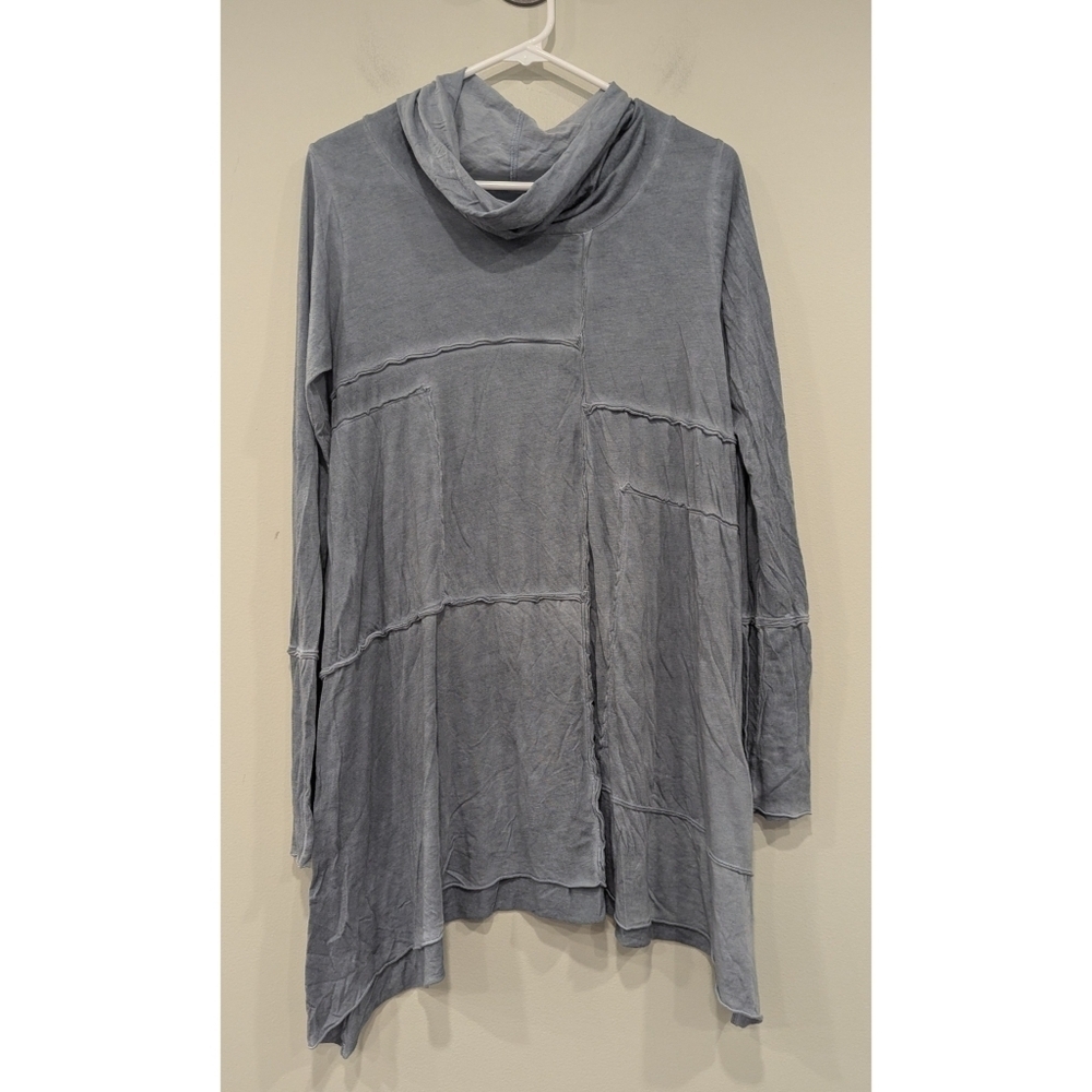 Johnny Was Pete & Greta Grey Asymmetrical Hem Cowl Neck Tunic Size XS